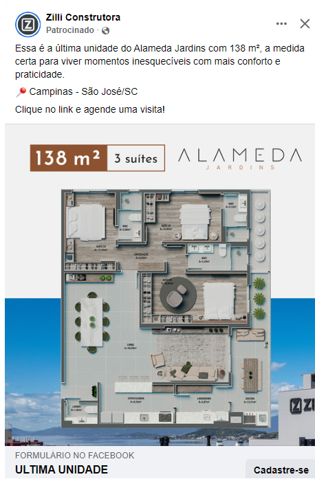 Print do núncio do Meta que vendeu o apartamento de R$ 1 milhão em São José