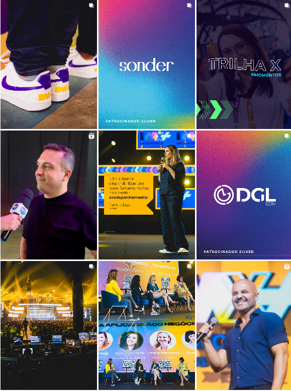 Grid do Instagram para evento de dados e IA, como exemplo de estratégias de marketing da Sonder + Blocco Ag.