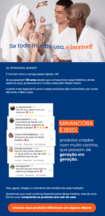 Exemplo de e-mail marketing focado em reconhecimento de marca produzido pela Sonder para a Minancora