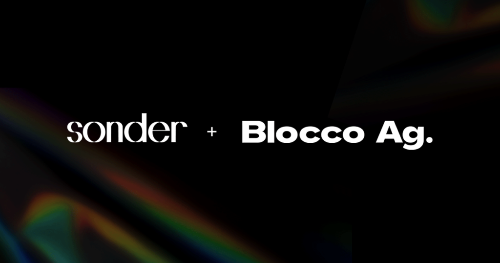 Sonder + Blocco Ag. com identidade visual com tons de preto e grafismos de prisma