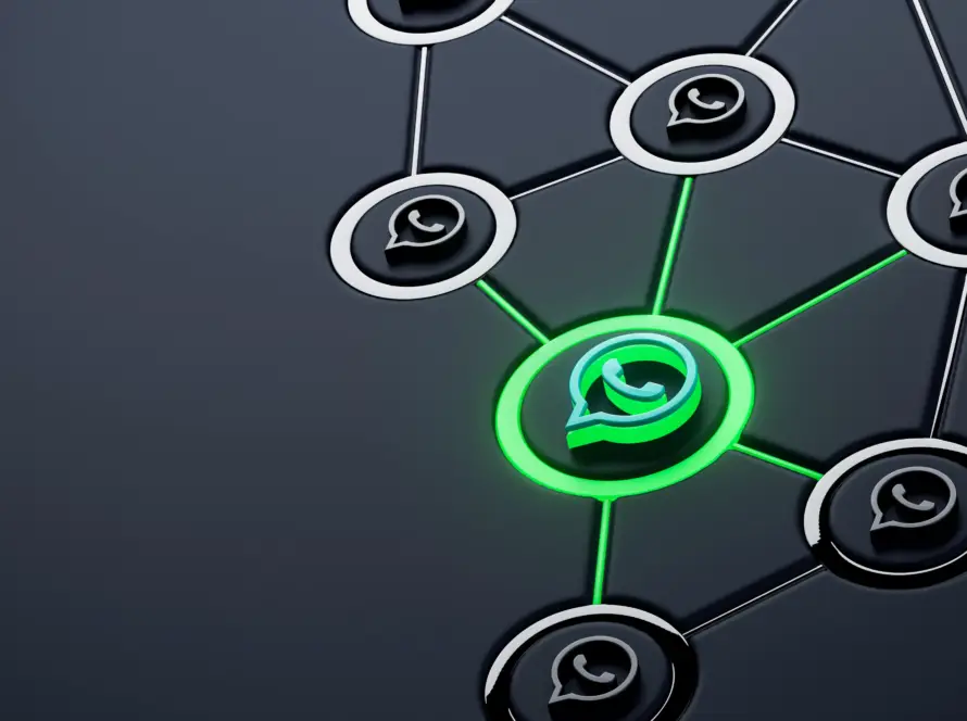 Ícones conectados do WhatsApp representando estratégia de WhatsApp Marketing e comunicação digital.